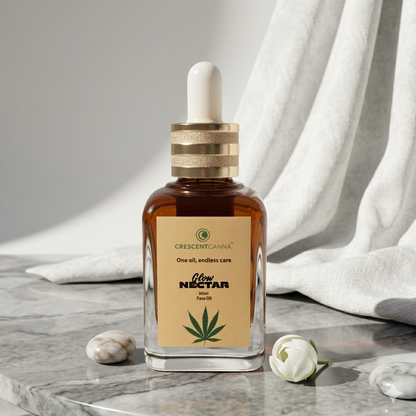 Crescentcanna Glow Nectar 30ml Ayurvedic botanical face oil in amber glass dropper bottle