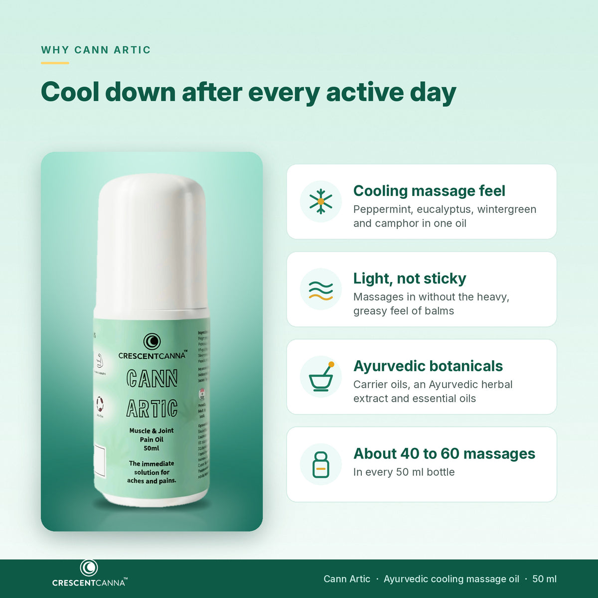 Why Cann Artic - cooling massage feel, light non-sticky Ayurvedic roll-on oil