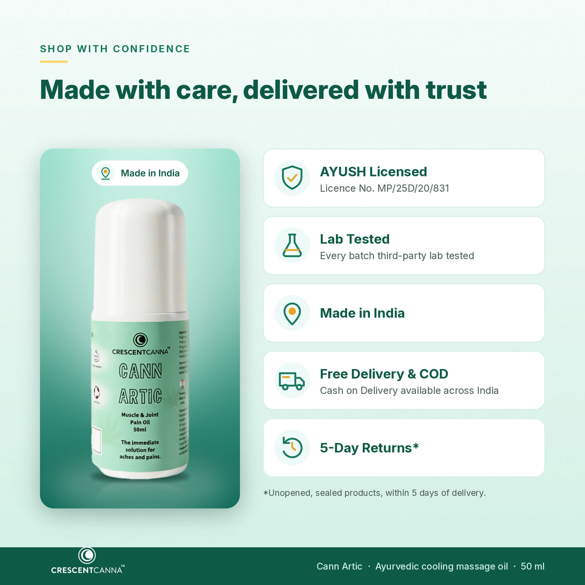 Cann Artic roll-on - AYUSH licensed, every batch third-party lab tested, made in India, free delivery and COD