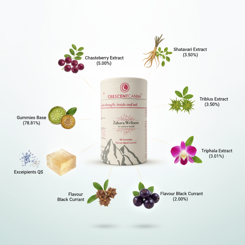 Zahara Wellness (Women’s Health Gummies – Black Currant Flavor) crescentcanna-india
