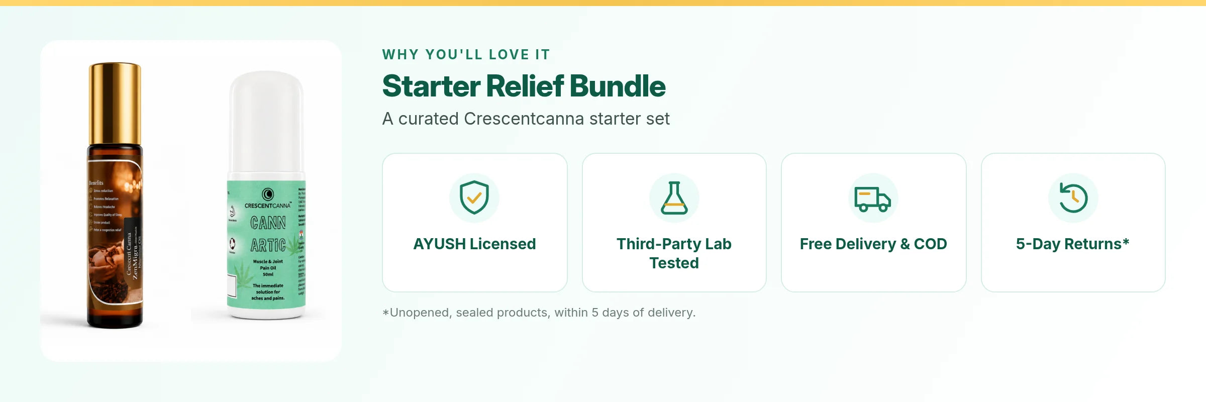 Starter Relief Bundle: AYUSH licensed, third-party lab tested, free delivery and COD, 5-day returns on unopened packs